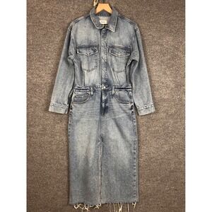 Pistola Amira Midi Dress Denim‎ Dress Long Sleeve Maxi Frayed Hem Blue Size L